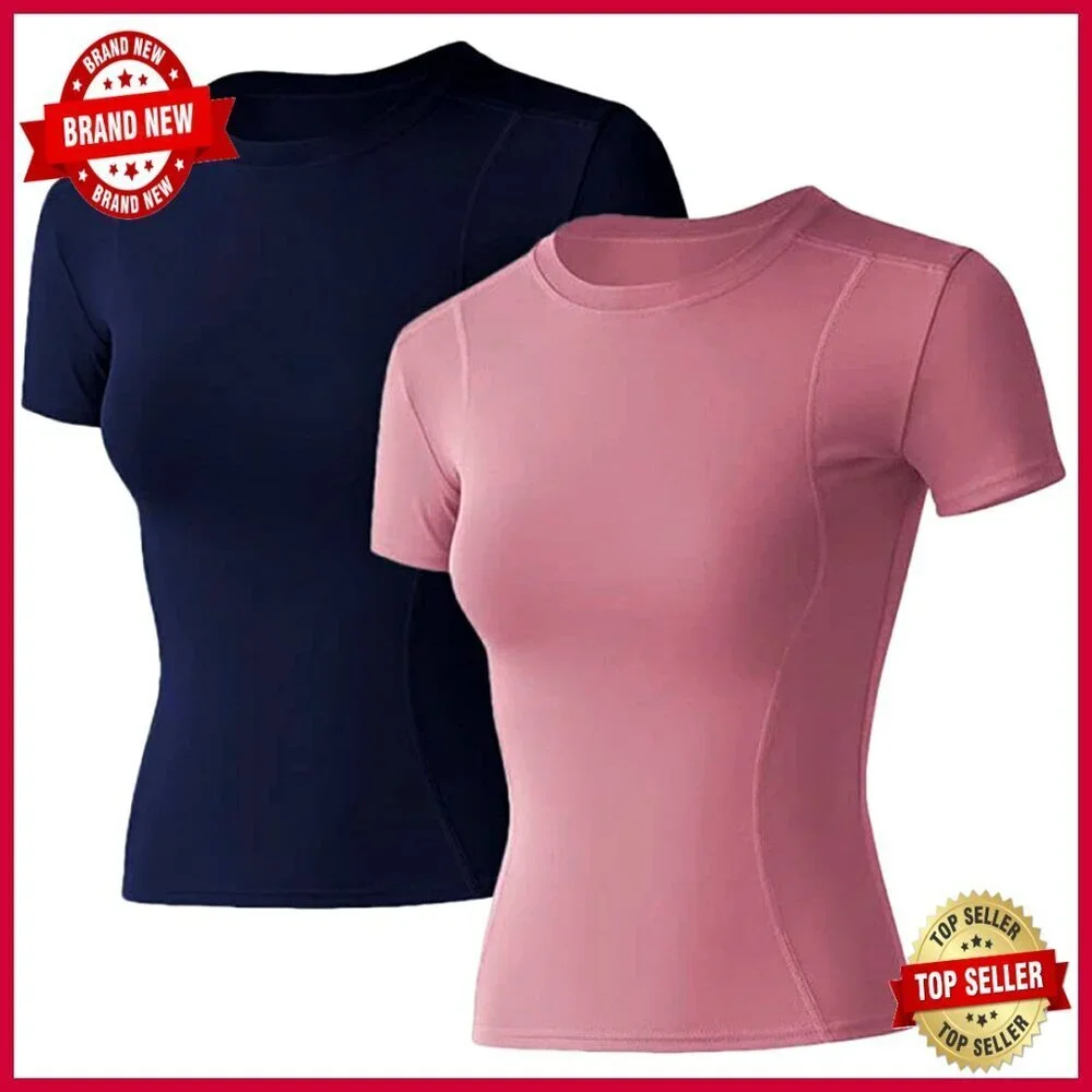Compression Workout Tee, Dry Fit Athletic Top for Yoga Gym